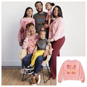 “Bold Brilliant Beautifully Black” Graphic Long Sleeve Tee in Pink, size large